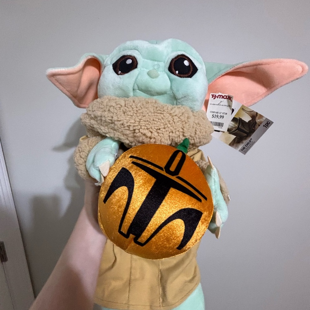 Star Wars Green and Orange Baby Yoda Plush with Pumpkin
